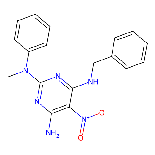 {4-Amino-5-nitro-6-[benzylamino]pyrimidin-2-yl}methylphenylamine structure
