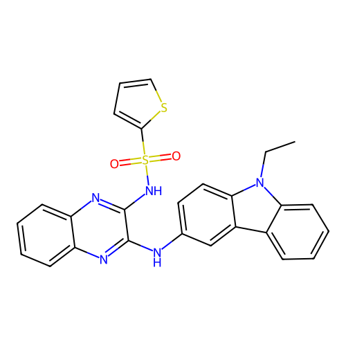N-(3-((9-ethyl-9H-carbazol-3-yl)amino)quinoxalin-2-yl)thiophene-2-sulfonamide structure