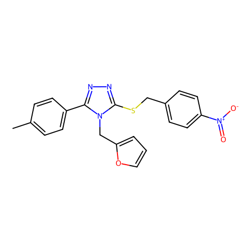 4-(furan-2-ylmethyl)-3-((4-nitrobenzyl)thio)-5-(p-tolyl)-4H-1,2,4-triazole structure