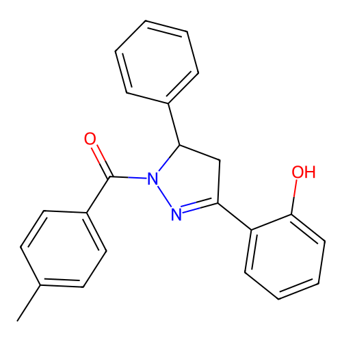 (3-(2-hydroxyphenyl)-5-phenyl-4,5-dihydro-1H-pyrazol-1-yl)(p-tolyl)methanone structure