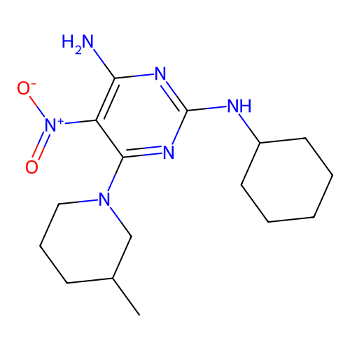 [4-Amino-6-(3-methylpiperidyl)-5-nitropyrimidin-2-yl]cyclohexylamine structure