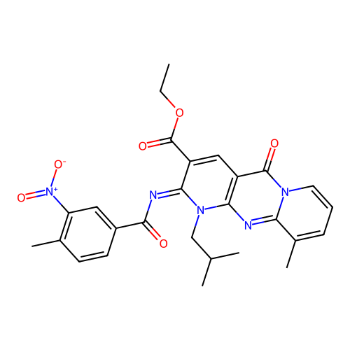 (Z)-ethyl 1-isobutyl-10-methyl-2-((4-methyl-3-nitrobenzoyl)imino)-5-oxo-2,5-dihydro-1H-dipyrido[1,2-a:2',3'-d]pyrimidine-3-carboxylate structure