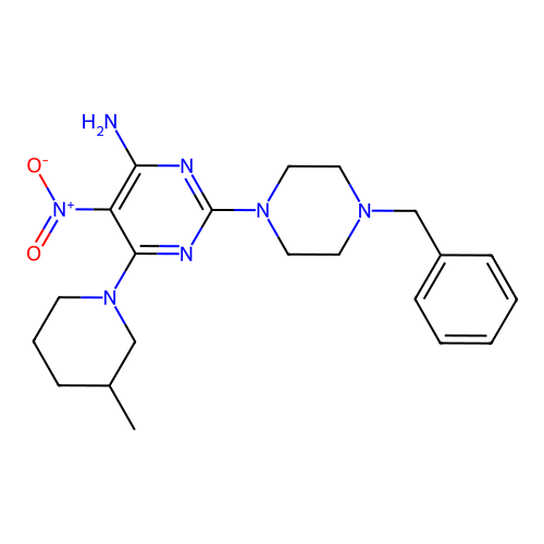 2-(4-Benzylpiperazin-1-yl)-6-(3-methylpiperidin-1-yl)-5-nitropyrimidin-4-amine structure