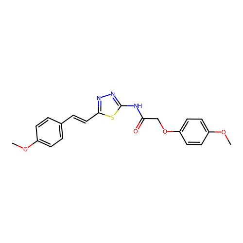 (E)-2-(4-methoxyphenoxy)-N-(5-(4-methoxystyryl)-1,3,4-thiadiazol-2-yl)acetamide structure