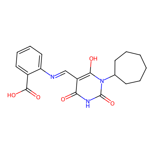2-[(1-cycloheptyl-2,4,6-trioxo-1,3-diazinan-5-ylidene)methylamino]benzoic Acid structure