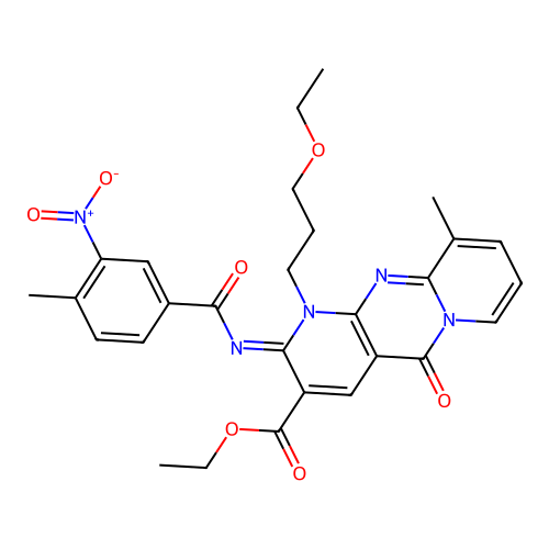 (Z)-ethyl 1-(3-ethoxypropyl)-10-methyl-2-((4-methyl-3-nitrobenzoyl)imino)-5-oxo-2,5-dihydro-1H-dipyrido[1,2-a:2',3'-d]pyrimidine-3-carboxylate structure