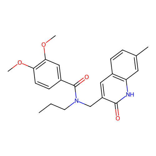 3,4-dimethoxy-N-[(7-methyl-2-oxo-1,2-dihydroquinolin-3-yl)methyl]-N-propylbenzamide structure