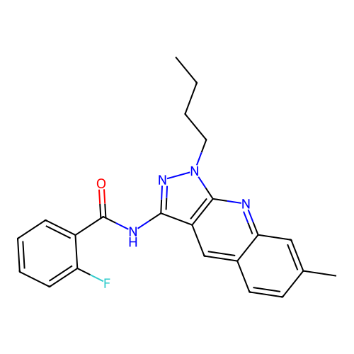 N-(1-butyl-7-methylpyrazolo[3,4-b]quinolin-3-yl)-2-fluorobenzamide structure