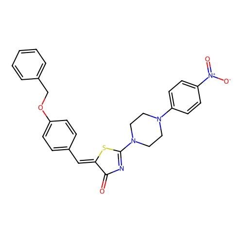 (Z)-5-(4-(benzyloxy)benzylidene)-2-(4-(4-nitrophenyl)piperazin-1-yl)thiazol-4(5H)-one structure
