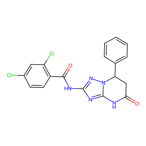 2,4-dichloro-N-(5-oxo-7-phenyl-3,5,6,7-tetrahydro[1,2,4]triazolo[1,5-a]pyrimidin-2-yl)benzamide structure
