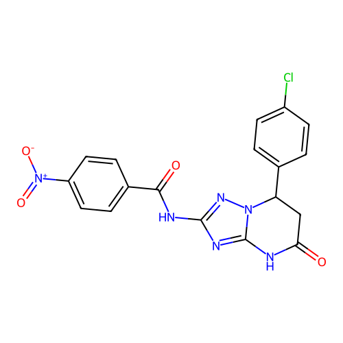 N-(7-(4-chlorophenyl)-5-oxo-4,5,6,7-tetrahydro-[1,2,4]triazolo[1,5-a]pyrimidin-2-yl)-4-nitrobenzamide structure