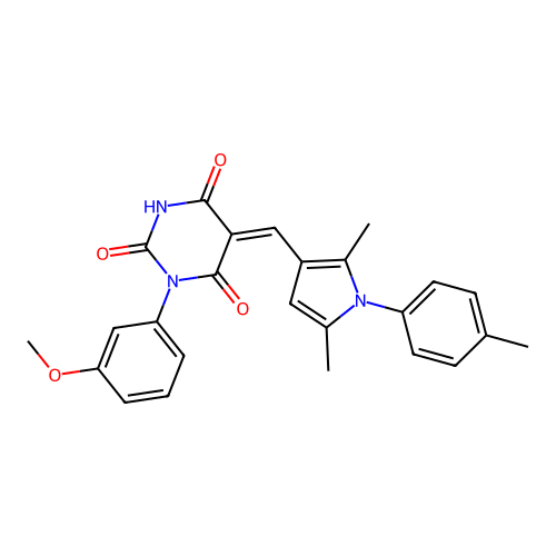 (5Z)-5-[[2,5-dimethyl-1-(4-methylphenyl)pyrrol-3-yl]methylidene]-1-(3-methoxyphenyl)-1,3-diazinane-2,4,6-trione structure
