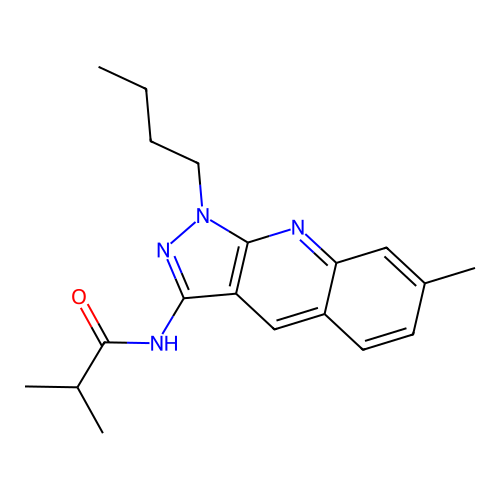 N-(1-butyl-7-methylpyrazolo[3,4-b]quinolin-3-yl)-2-methylpropanamide structure