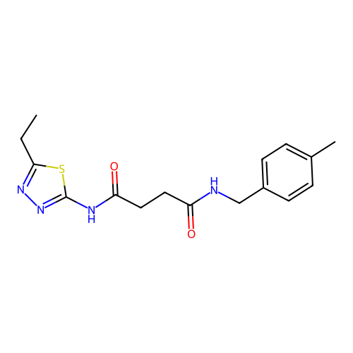 N-[(2Z)-5-ethyl-1,3,4-thiadiazol-2(3H)-ylidene]-N'-(4-methylbenzyl)butanediamide structure