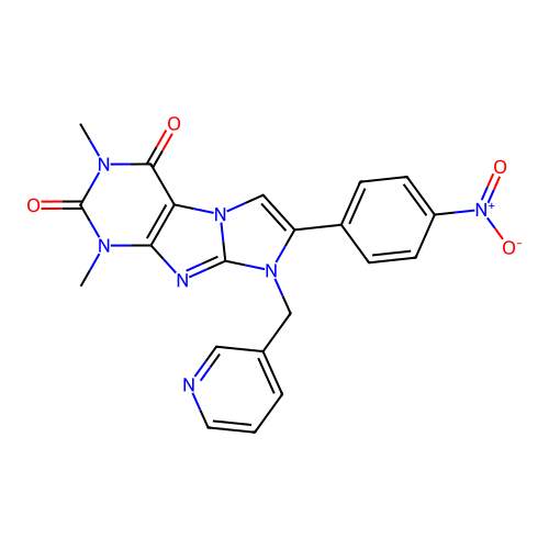 1,3-dimethyl-7-(4-nitrophenyl)-8-(pyridin-3-ylmethyl)-1H-imidazo[2,1-f]purine-2,4(3H,8H)-dione structure