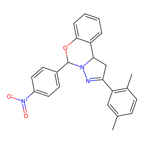 2-(2,5-dimethylphenyl)-5-(4-nitrophenyl)-1,10b-dihydropyrazolo[1,5-c][1,3]benzoxazine structure
