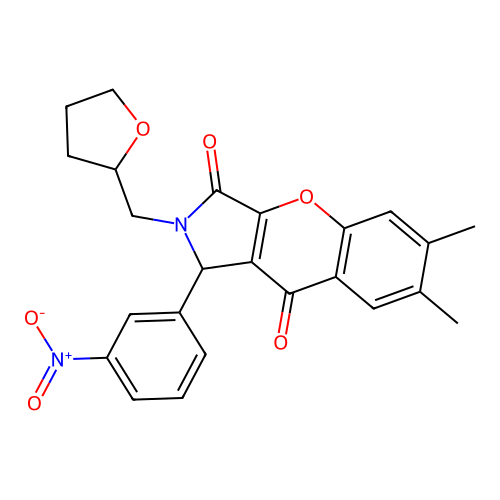 6,7-dimethyl-1-(3-nitrophenyl)-2-(oxolan-2-ylmethyl)-1H-chromeno[2,3-c]pyrrole-3,9-dione structure
