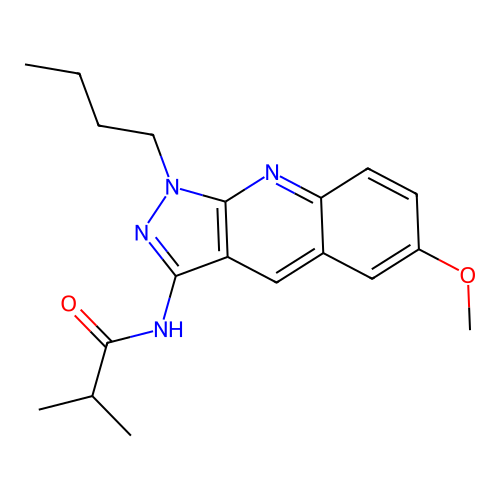 N-(1-butyl-6-methoxy-1H-pyrazolo[3,4-b]quinolin-3-yl)isobutyramide structure