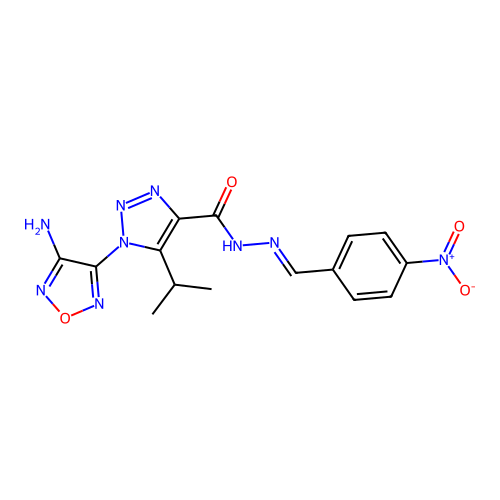 (E)-1-(4-amino-1,2,5-oxadiazol-3-yl)-5-isopropyl-N'-(4-nitrobenzylidene)-1H-1,2,3-triazole-4-carbohydrazide structure