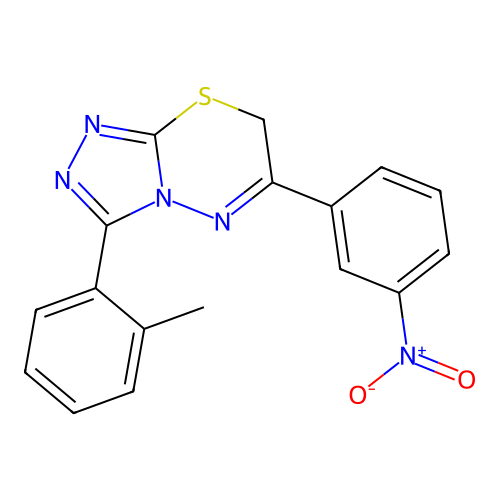 3-(2-methylphenyl)-6-(3-nitrophenyl)-7H-[1,2,4]triazolo[3,4-b][1,3,4]thiadiazine structure