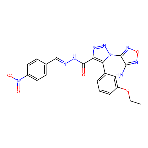 (E)-1-(4-amino-1,2,5-oxadiazol-3-yl)-5-(3-ethoxyphenyl)-N'-(4-nitrobenzylidene)-1H-1,2,3-triazole-4-carbohydrazide structure