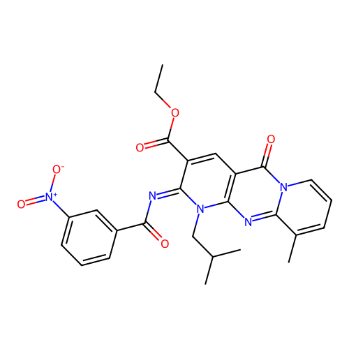 (Z)-ethyl 1-isobutyl-10-methyl-2-((3-nitrobenzoyl)imino)-5-oxo-2,5-dihydro-1H-dipyrido[1,2-a:2',3'-d]pyrimidine-3-carboxylate structure