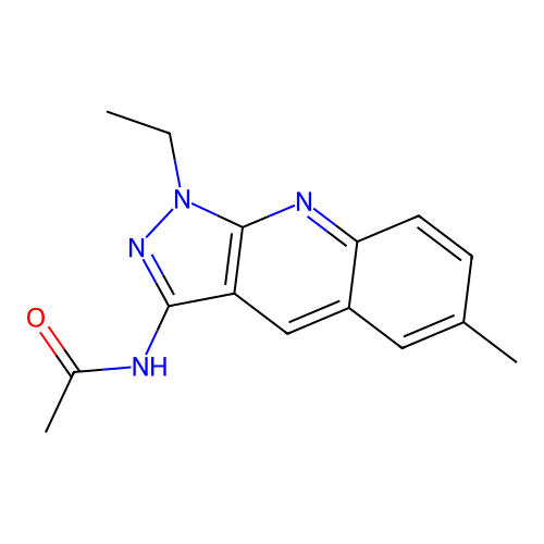 N-(1-ethyl-6-methyl-1H-pyrazolo[3,4-b]quinolin-3-yl)acetamide structure