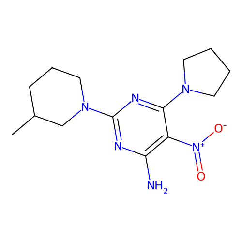2-(3-Methylpiperidin-1-yl)-5-nitro-6-(pyrrolidin-1-yl)pyrimidin-4-amine structure