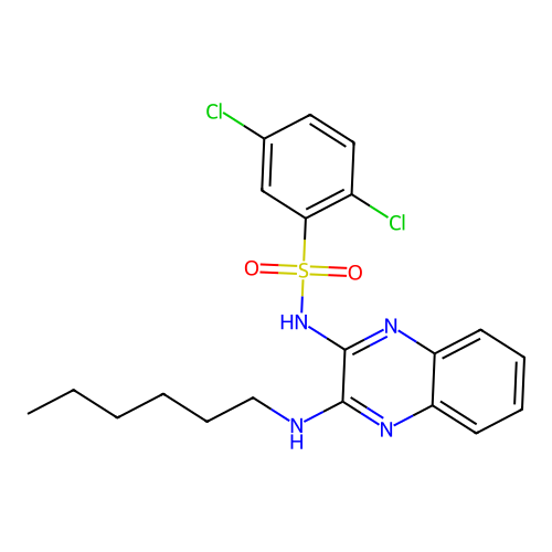 2,5-dichloro-N-(3-(hexylamino)quinoxalin-2-yl)benzenesulfonamide structure