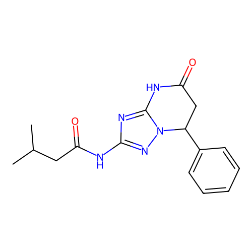 3-methyl-N-(5-oxo-7-phenyl-3,5,6,7-tetrahydro[1,2,4]triazolo[1,5-a]pyrimidin-2-yl)butanamide structure
