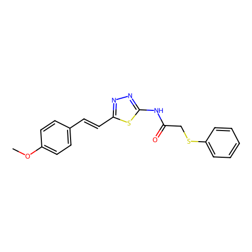(E)-N-(5-(4-methoxystyryl)-1,3,4-thiadiazol-2-yl)-2-(phenylthio)acetamide structure