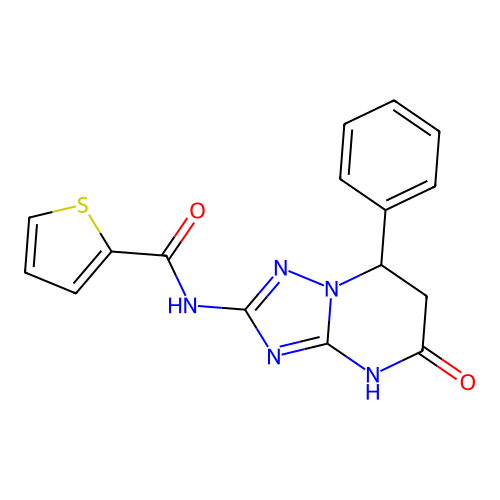 N-(5-oxo-7-phenyl-3,5,6,7-tetrahydro[1,2,4]triazolo[1,5-a]pyrimidin-2-yl)thiophene-2-carboxamide structure