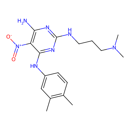 2-N-[3-(dimethylamino)propyl]-4-N-(3,4-dimethylphenyl)-5-nitropyrimidine-2,4,6-triamine structure