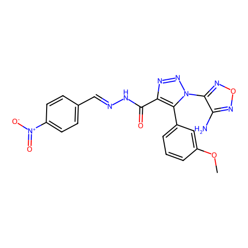 (E)-1-(4-amino-1,2,5-oxadiazol-3-yl)-5-(3-methoxyphenyl)-N'-(4-nitrobenzylidene)-1H-1,2,3-triazole-4-carbohydrazide structure