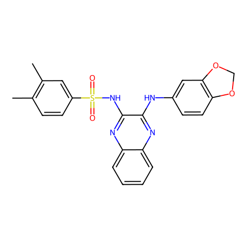 N-[3-(1,3-benzodioxol-5-ylamino)quinoxalin-2-yl]-3,4-dimethylbenzenesulfonamide structure