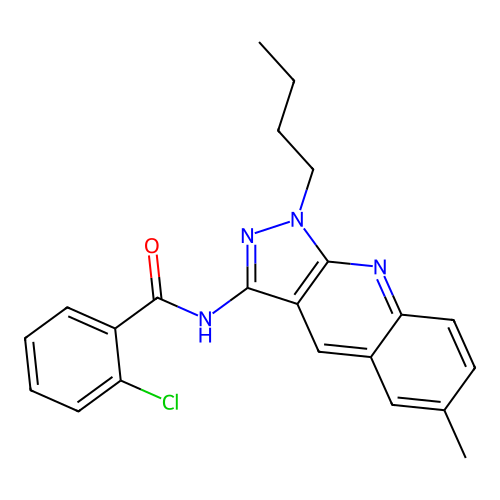 N-(1-butyl-6-methylpyrazolo[3,4-b]quinolin-3-yl)-2-chlorobenzamide structure