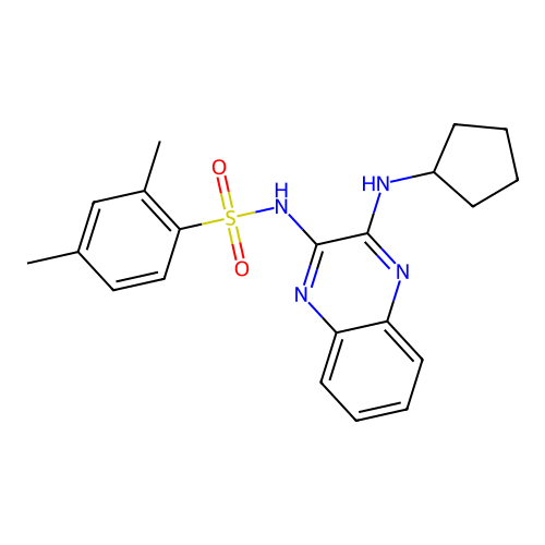 N-(3-(cyclopentylamino)quinoxalin-2-yl)-2,4-dimethylbenzenesulfonamide structure