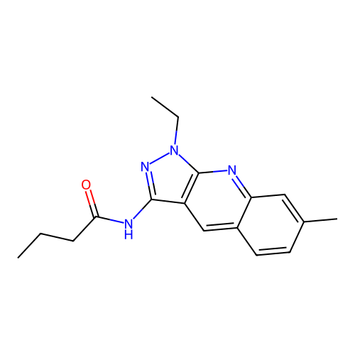 N-(1-ethyl-7-methyl-1H-pyrazolo[3,4-b]quinolin-3-yl)butyramide structure