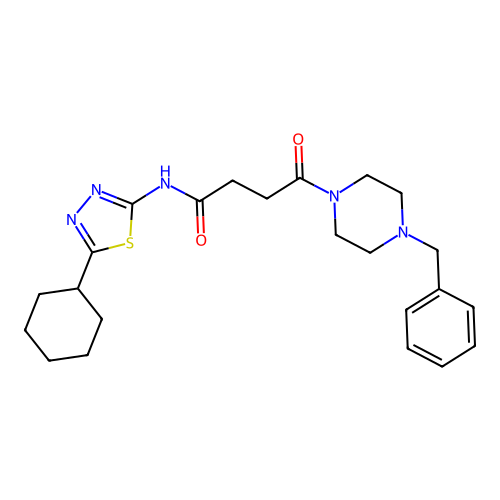 4-(4-benzylpiperazin-1-yl)-N-(5-cyclohexyl-1,3,4-thiadiazol-2-yl)-4-oxobutanamide structure