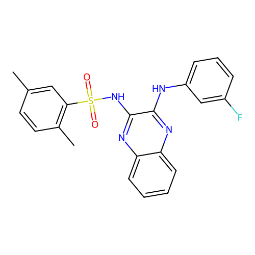 N-(3-((3-fluorophenyl)amino)quinoxalin-2-yl)-2,5-dimethylbenzenesulfonamide structure