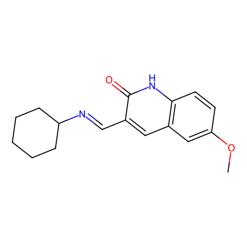 3-[(E)-(cyclohexylimino)methyl]-6-methoxyquinolin-2(1H)-one structure
