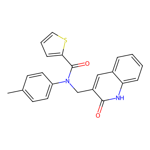 N-(4-methylphenyl)-N-[(2-oxo-1H-quinolin-3-yl)methyl]thiophene-2-carboxamide structure