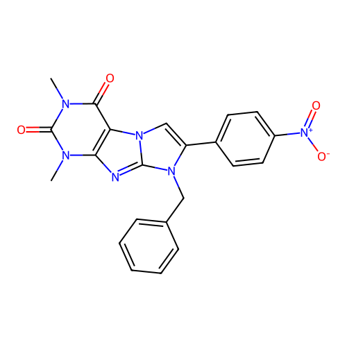 8-benzyl-1,3-dimethyl-7-(4-nitrophenyl)-1H-imidazo[2,1-f]purine-2,4(3H,8H)-dione structure
