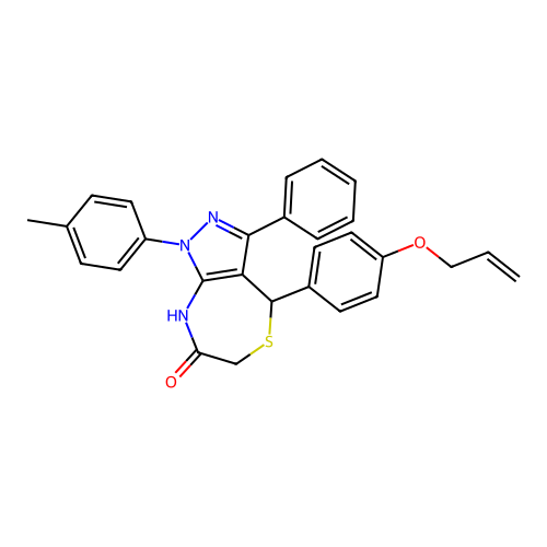 1-(4-methylphenyl)-3-phenyl-4-(4-prop-2-enoxyphenyl)-2,4-dihydropyrazolo[3,4-e][1,4]thiazepin-7-one structure