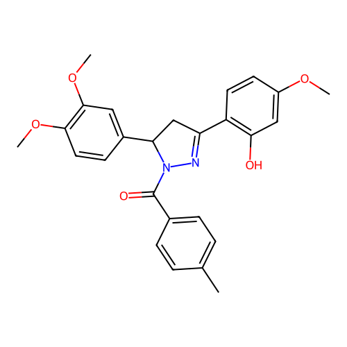 (5-(3,4-dimethoxyphenyl)-3-(2-hydroxy-4-methoxyphenyl)-4,5-dihydro-1H-pyrazol-1-yl)(p-tolyl)methanone structure