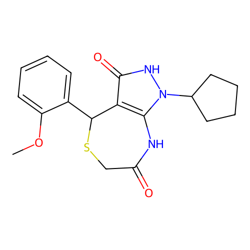 1-cyclopentyl-4-(2-methoxyphenyl)-4,6-dihydro-1H-pyrazolo[3,4-e][1,4]thiazepine-3,7-diol structure