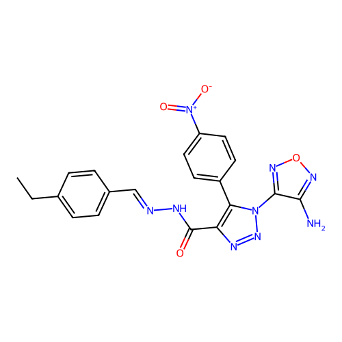 (E)-1-(4-amino-1,2,5-oxadiazol-3-yl)-N'-(4-ethylbenzylidene)-5-(4-nitrophenyl)-1H-1,2,3-triazole-4-carbohydrazide structure