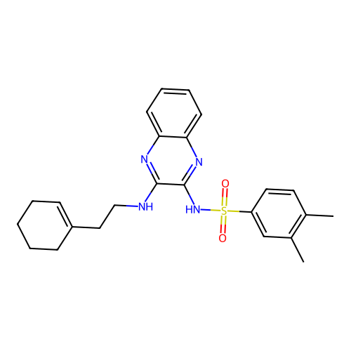 N-(3-((2-(cyclohex-1-en-1-yl)ethyl)amino)quinoxalin-2-yl)-3,4-dimethylbenzenesulfonamide structure
