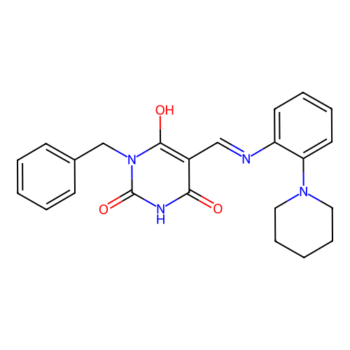 (5E)-1-benzyl-5-[(2-piperidin-1-ylanilino)methylidene]-1,3-diazinane-2,4,6-trione structure