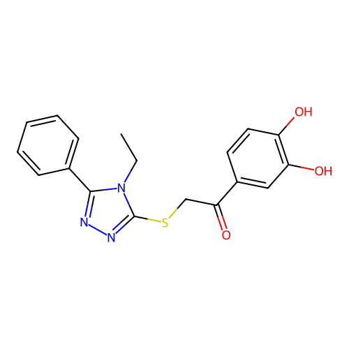 1-(3,4-Dihydroxy-phenyl)-2-(4-ethyl-5-phenyl-4H-[1,2,4]triazol-3-ylsulfanyl)-ethanone structure